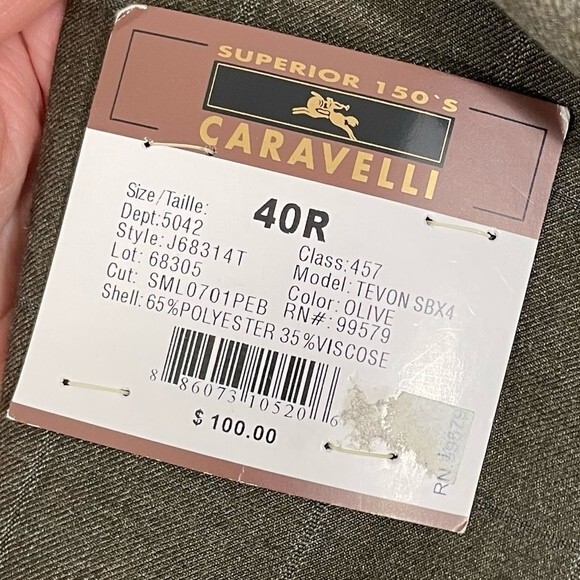 NWT Caravelli Tevon Superior 150s Blazer Size 40R Olive Pinstripe Sport Coat - Picture 8 of 11
